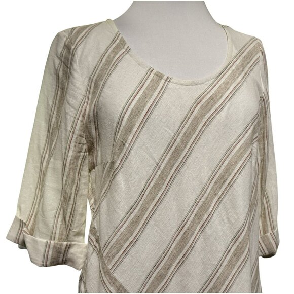 Soft Surroundings Equinox Stripe Linen Blend Shift Dress Boho Beachy Lined Sz M - Picture 2 of 6